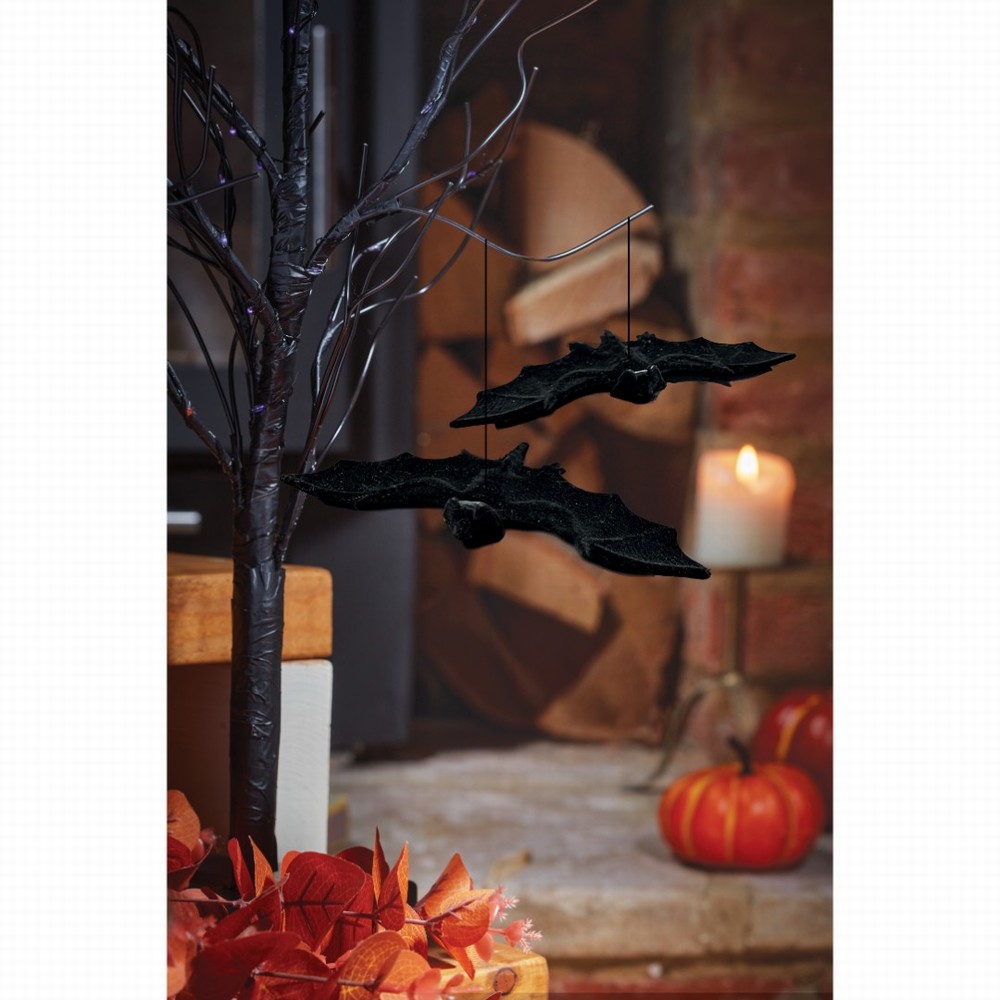 Halloween Furry Bat Hanging Decorations Pack of 2 17.5cm