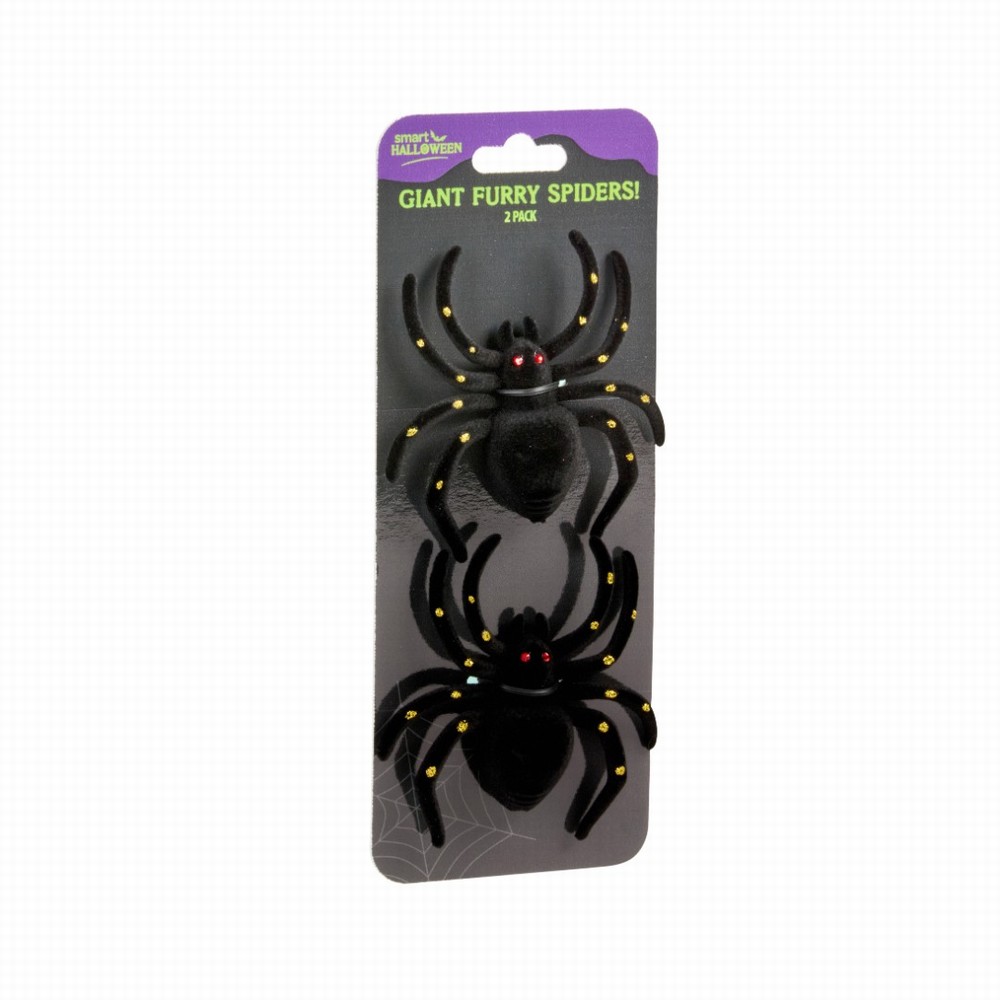 Halloween 2 Giant Furry Spiders - Black 10cm