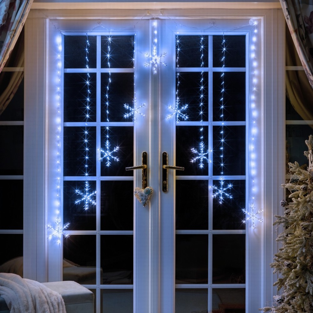 Three Kings Snowflake Curtain Lights - Cool White 120cm