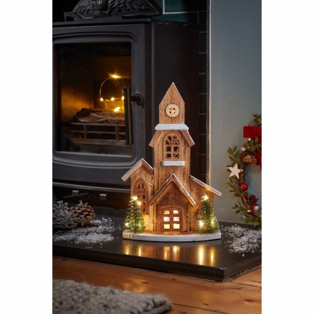 Three Kings DecorWood - InLit Church 33cm Warm White