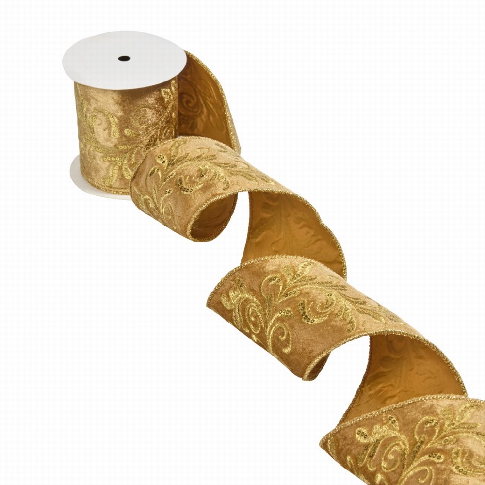 Three Kings 100mm Regal Luxury Velvet Ribbon, 2m - Gold