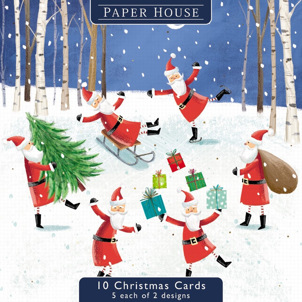Box of 10 Christmas Cards 2 Designs - Fun Santas