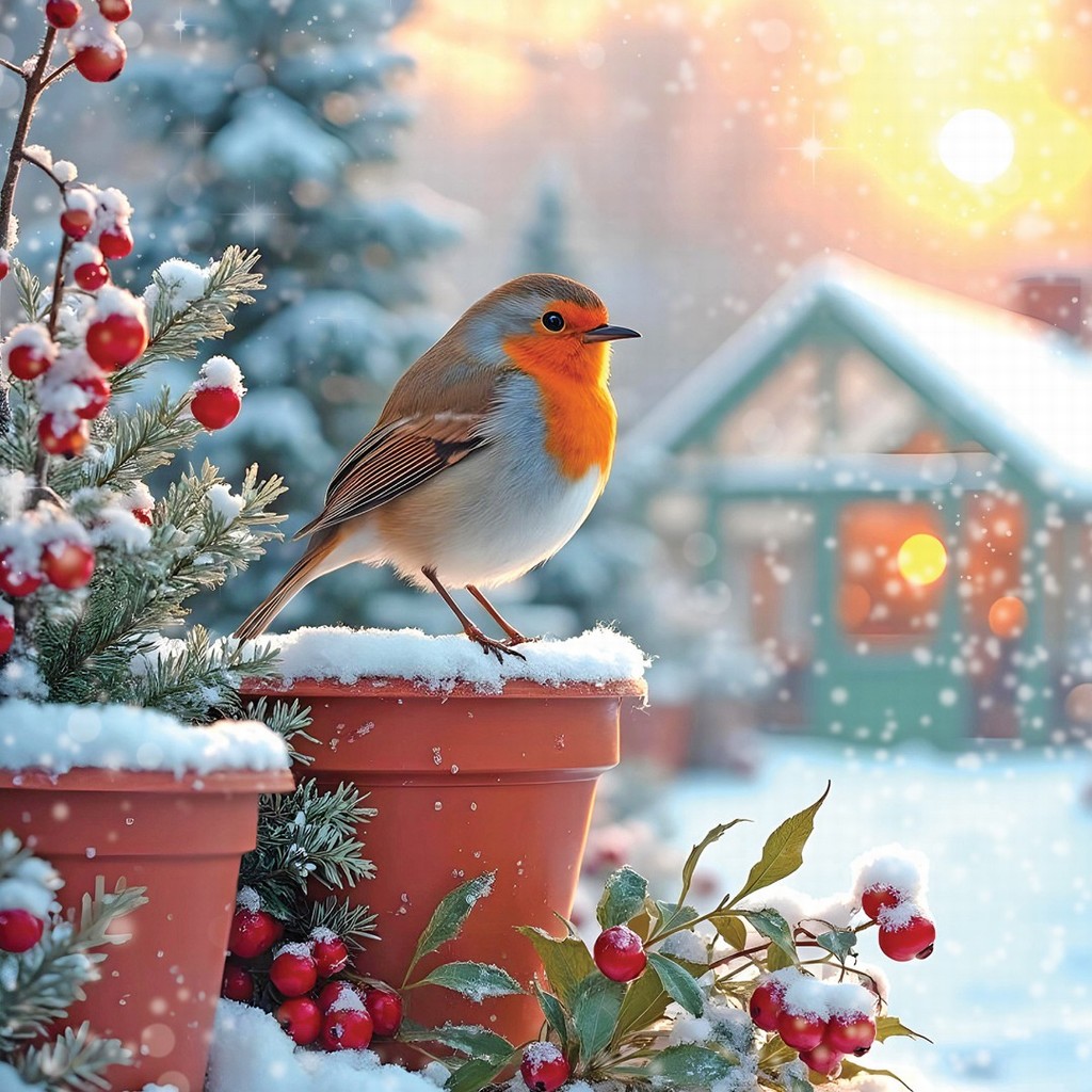 Box of 16 Christmas Cards 2 Designs - Winter Garden Robins