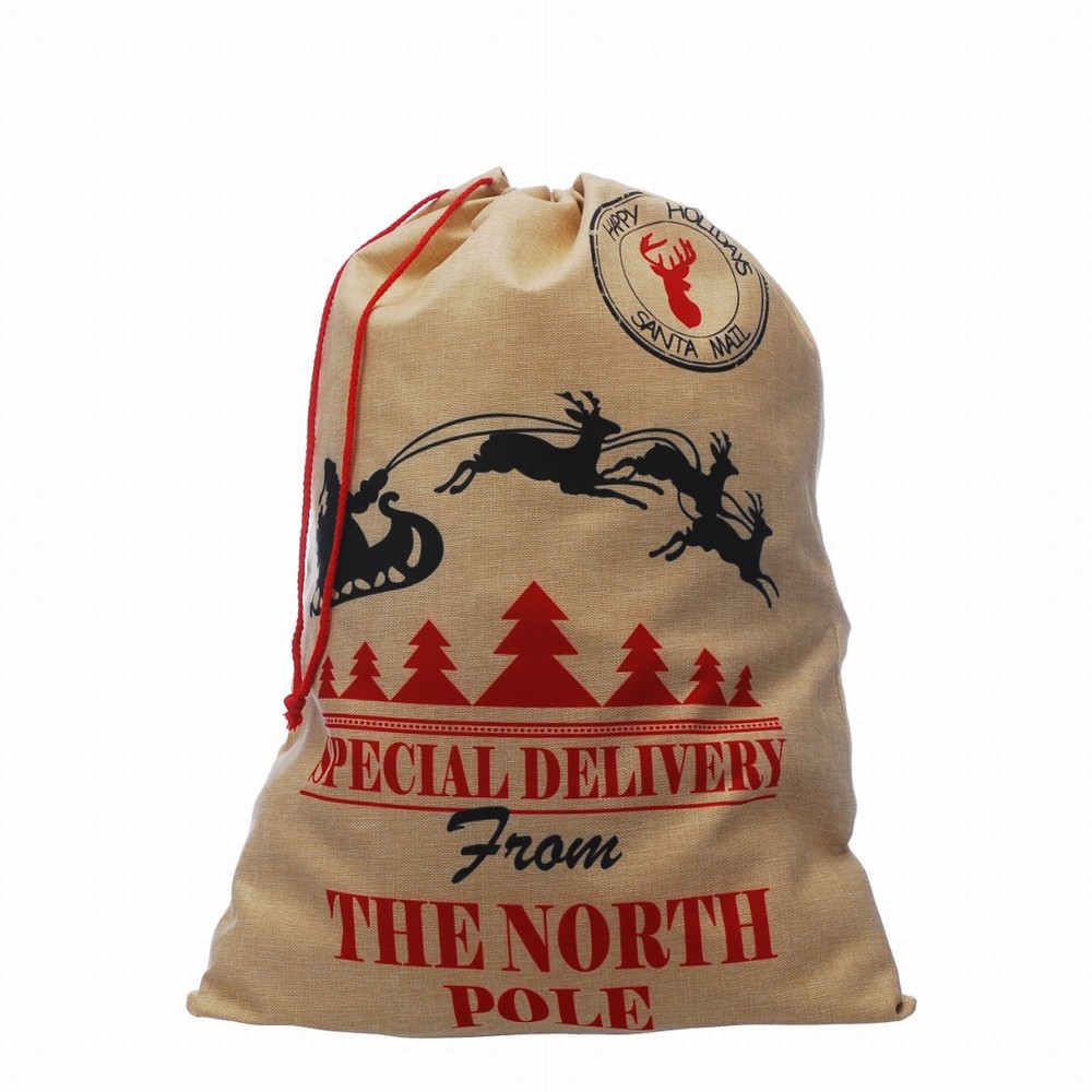Festive 70cm Natural Linen Santa Present Sack