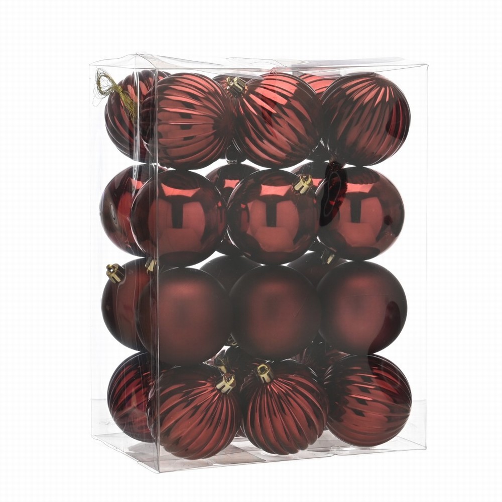Festive Pack of 24 x 7cm Mixed Finish Baubles - Red