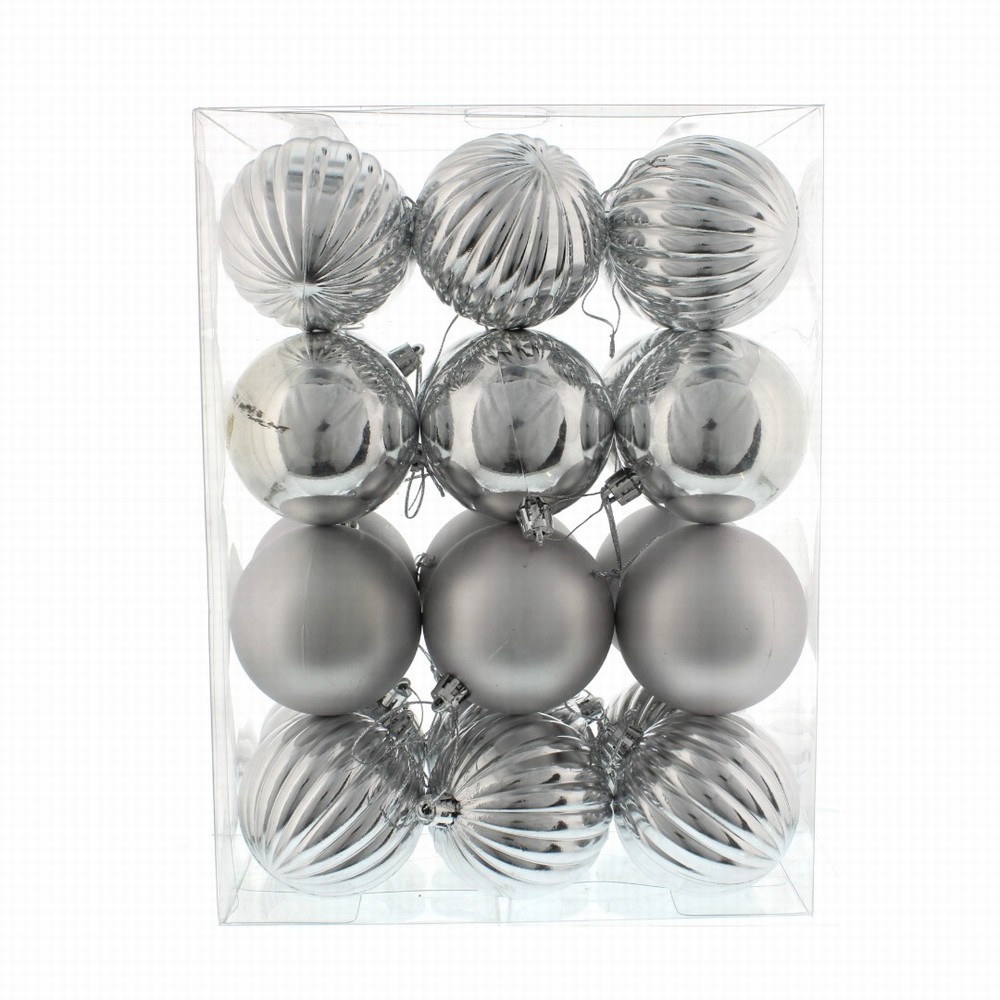 Festive Pack of 24 x 7cm Mixed Finish Baubles - Silver