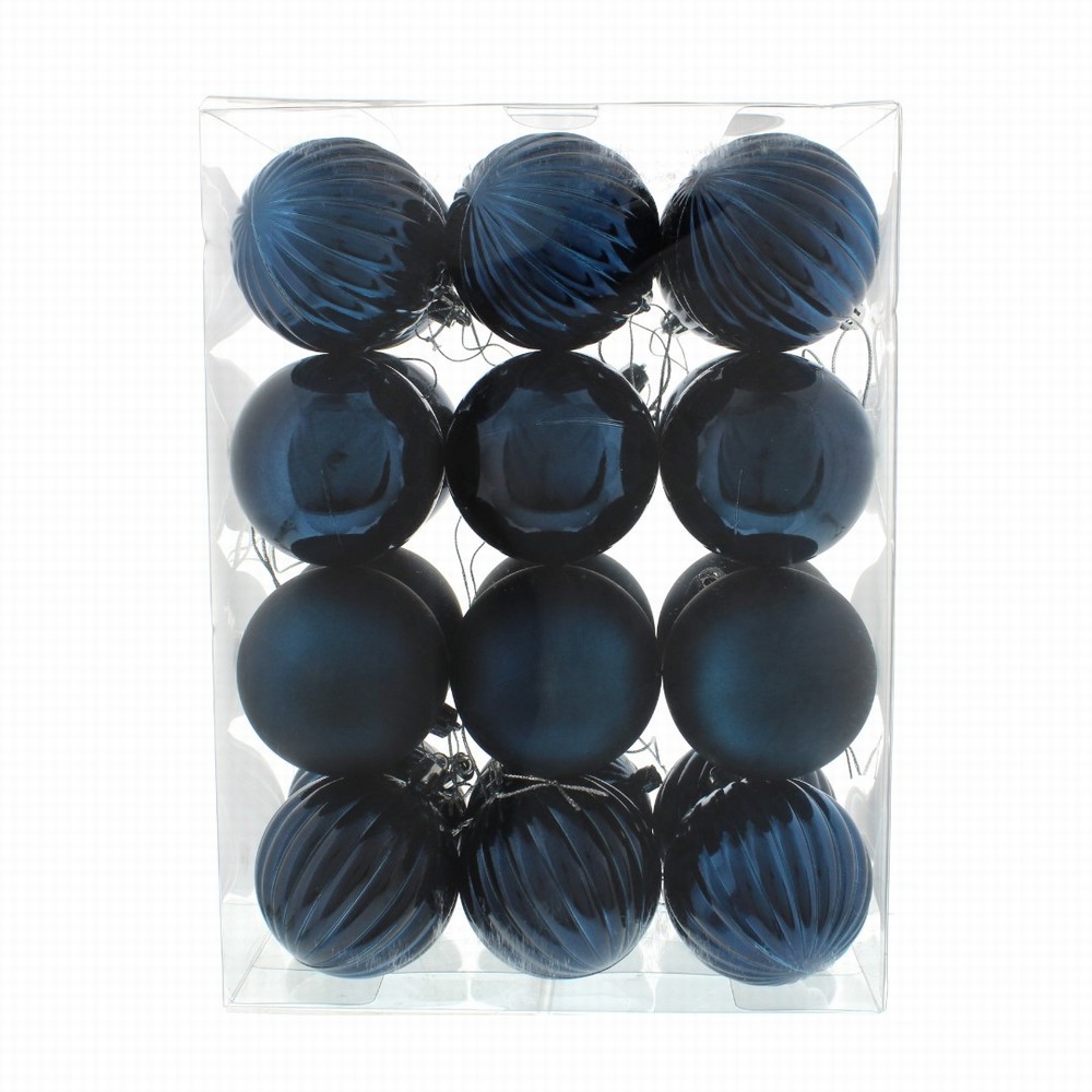 Festive Pack of 24 x 7cm Mixed Finish Baubles - Navy Blue