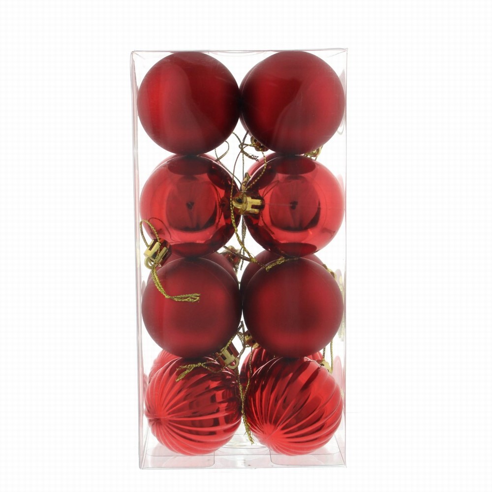 Festive Pack of 16 x 5cm Mixed Finish Baubles - Red