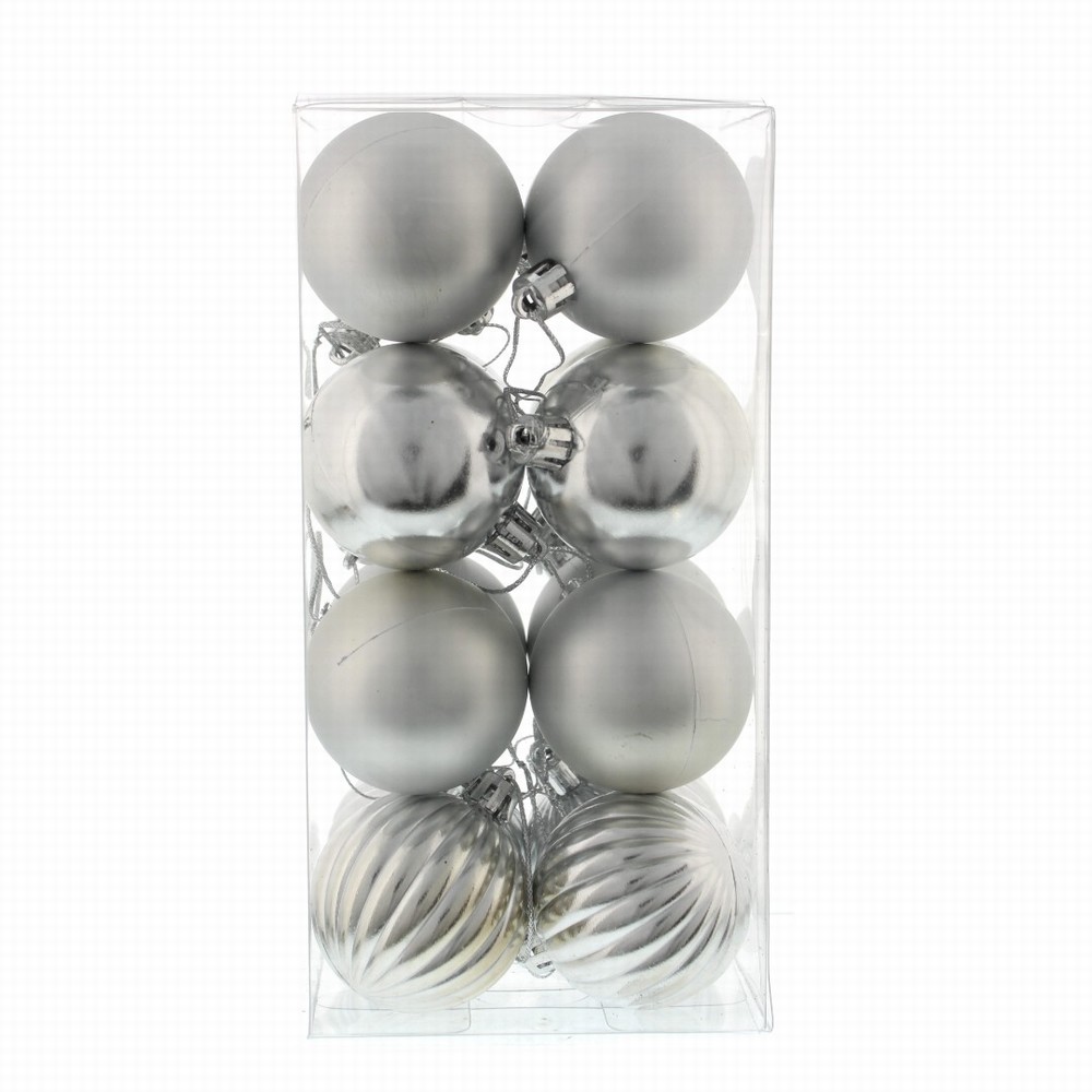 Festive Pack of 16 x 5cm Mixed Finish Baubles - Silver