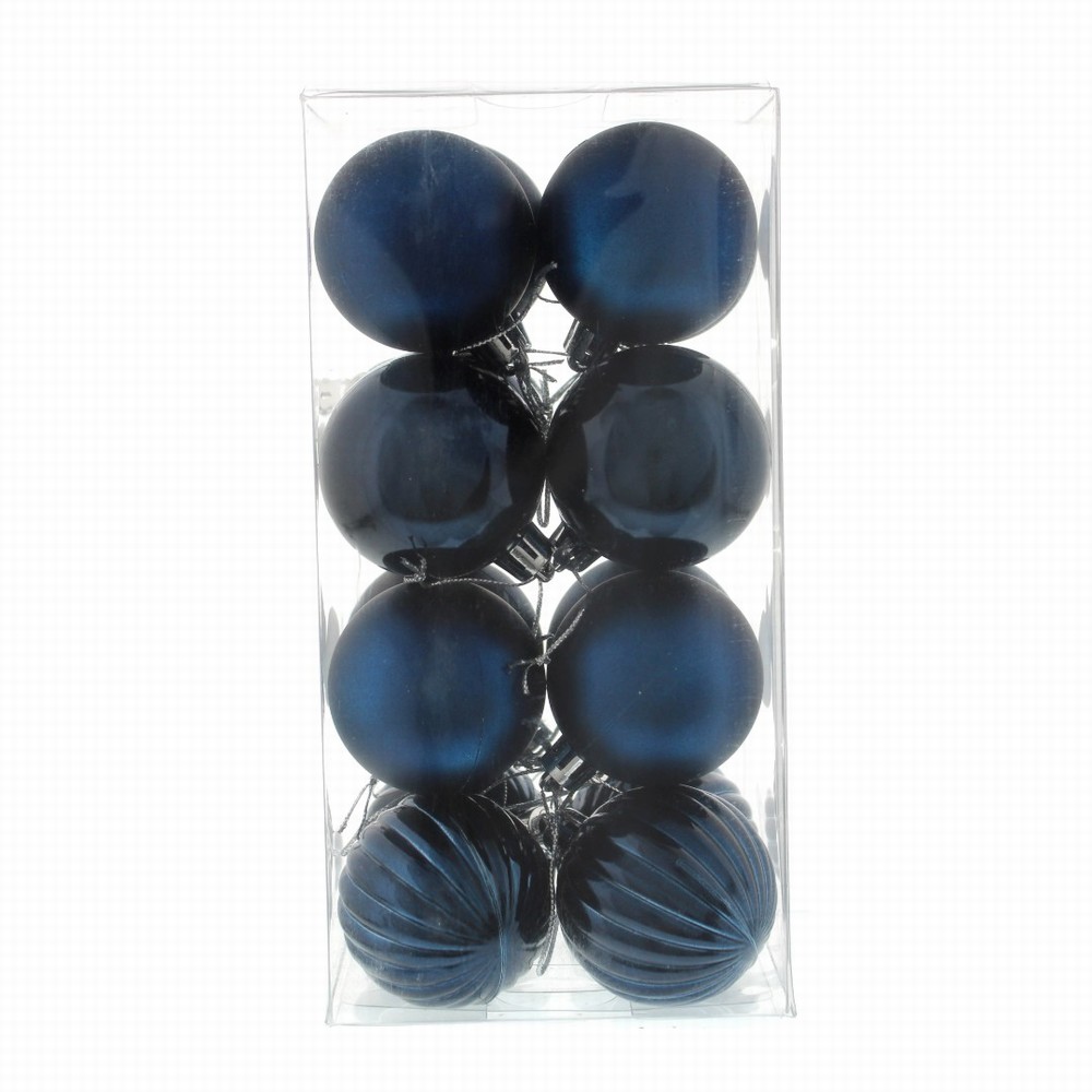 Festive Pack of 16 x 5cm Mixed Finish Baubles - Navy Blue