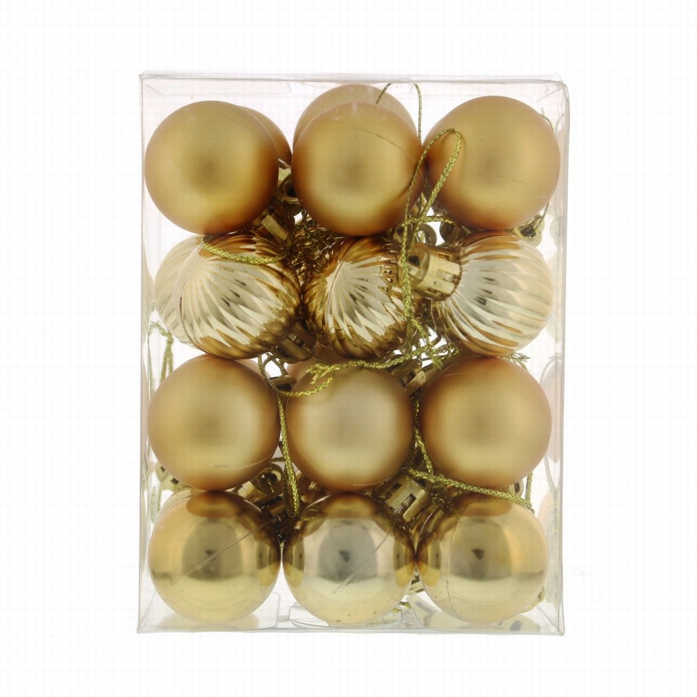 Festive Pack of 24 x 3cm Mixed Baubles - Classic Gold