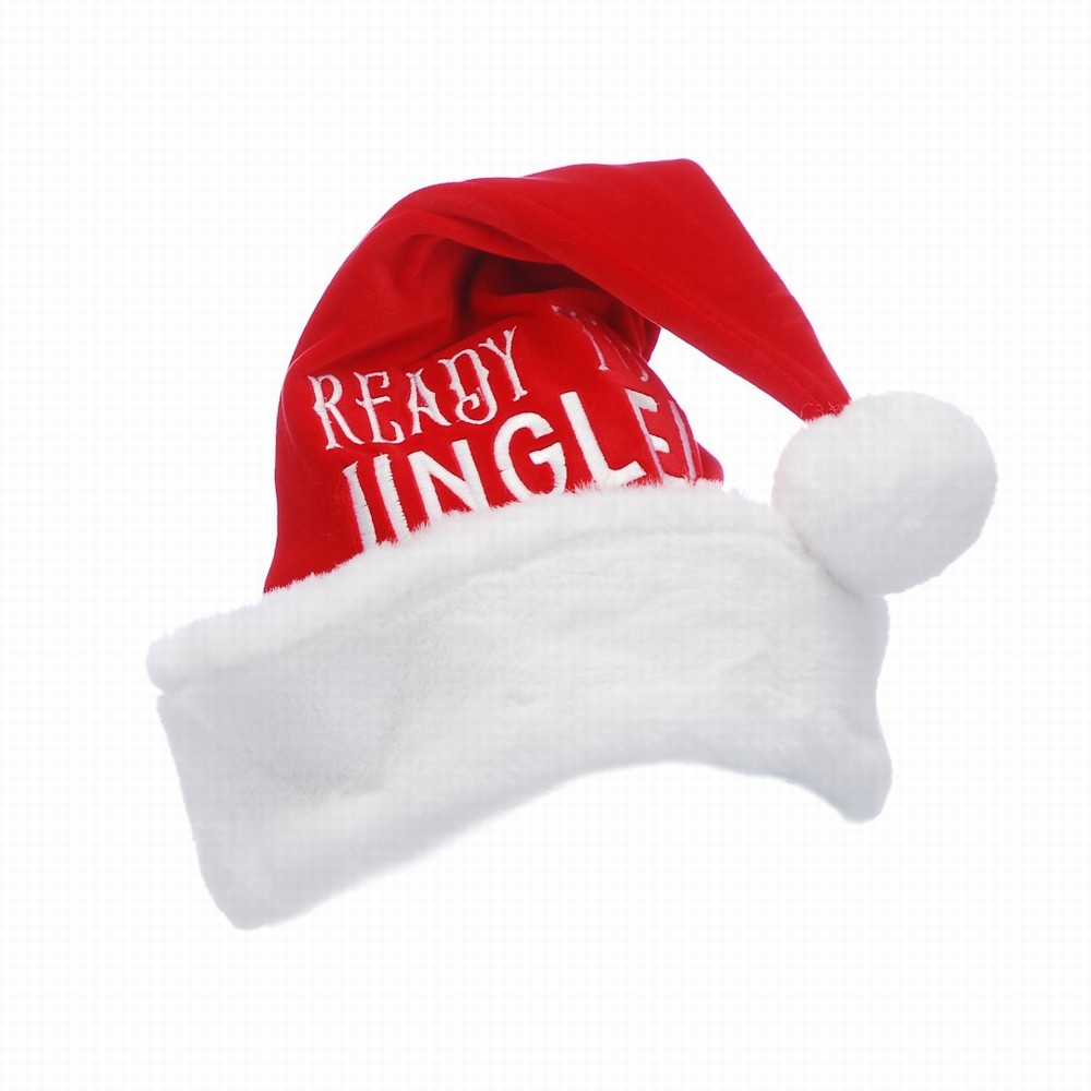 Festive 43cm Red Plush "READY TO JINGLE" Santa Hat