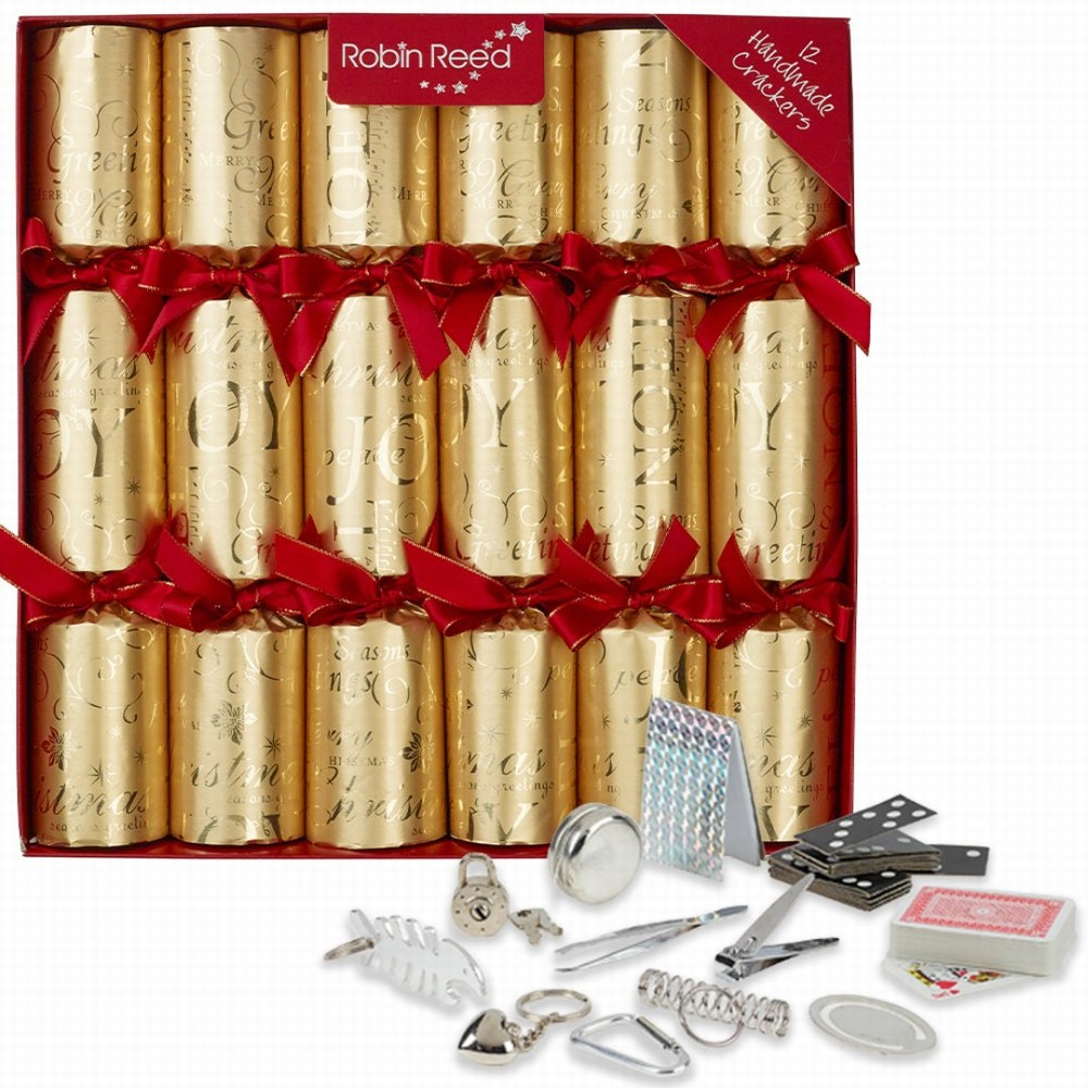 Robin Reed 12 Classic 12" Christmas Crackers - Gold Joyeux Noel