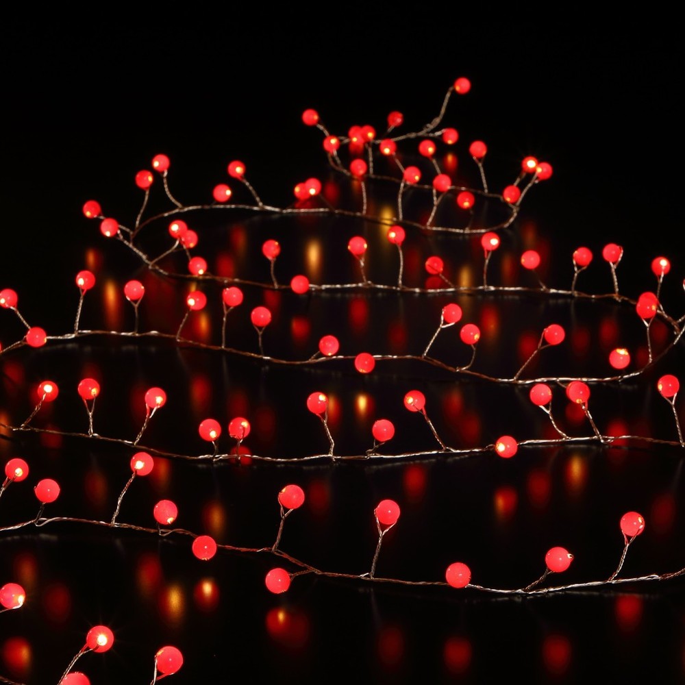 NOMA 100 LED Red Snowberry Cluster Wire Garland - Red Berry