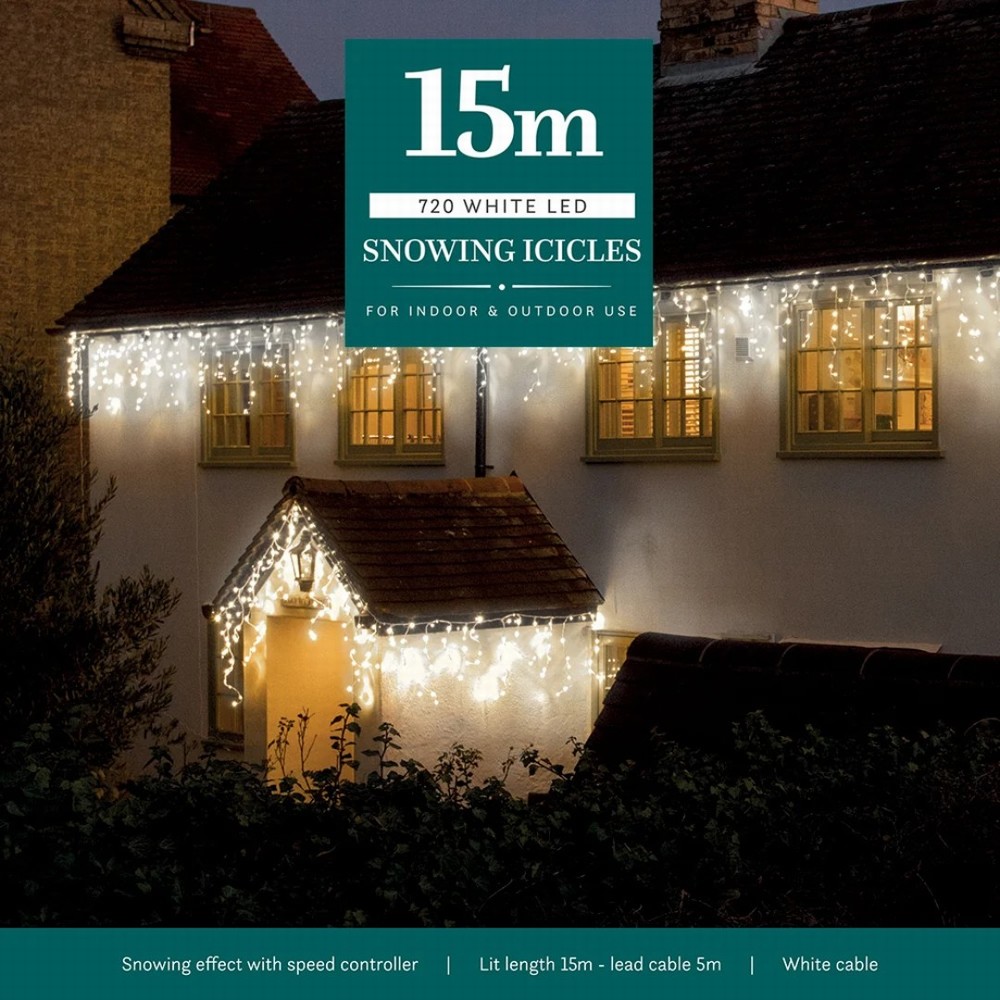 NOMA 720 LED Snowing Icicle Lights 15m - White