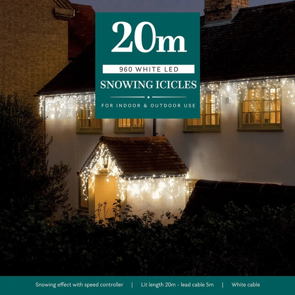NOMA 960 LED Snowing Icicle Lights 20m - White