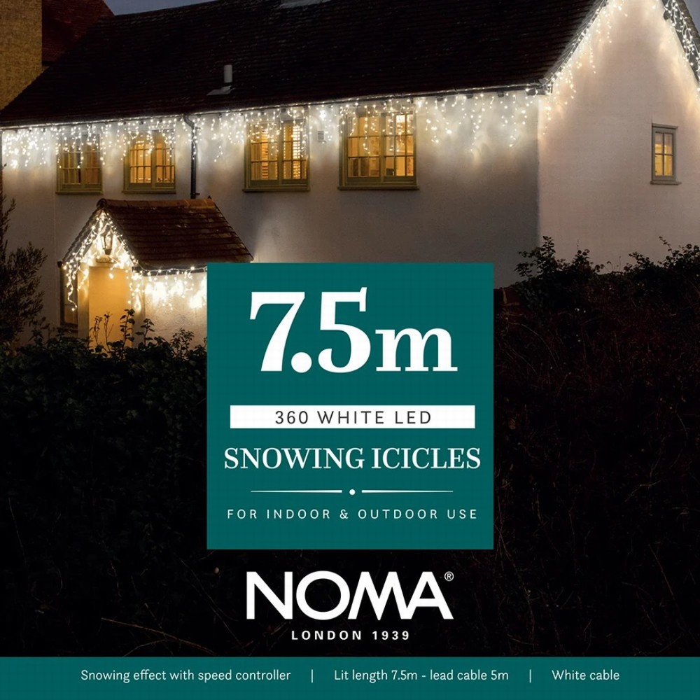 NOMA 7.5m White Snowing Icicles with White Cable - 360 LEDs