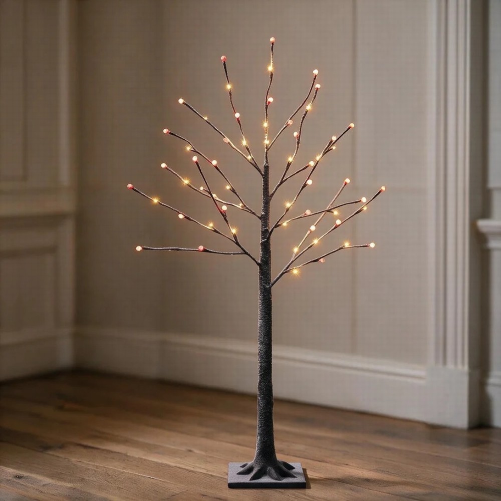 NOMA 1.2m Frosted Red Berry Twig Tree with 64 Warm White LEDs
