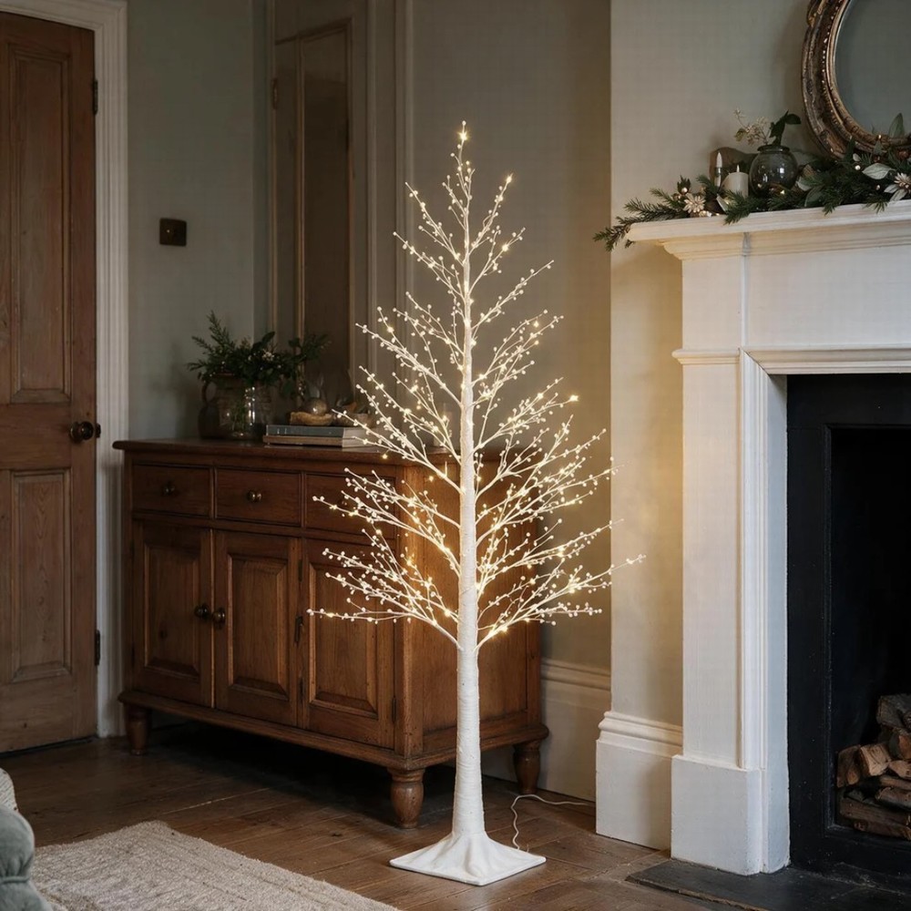 NOMA 1.2m White Mini Berry Twig Tree with 120 Warm White LEDs